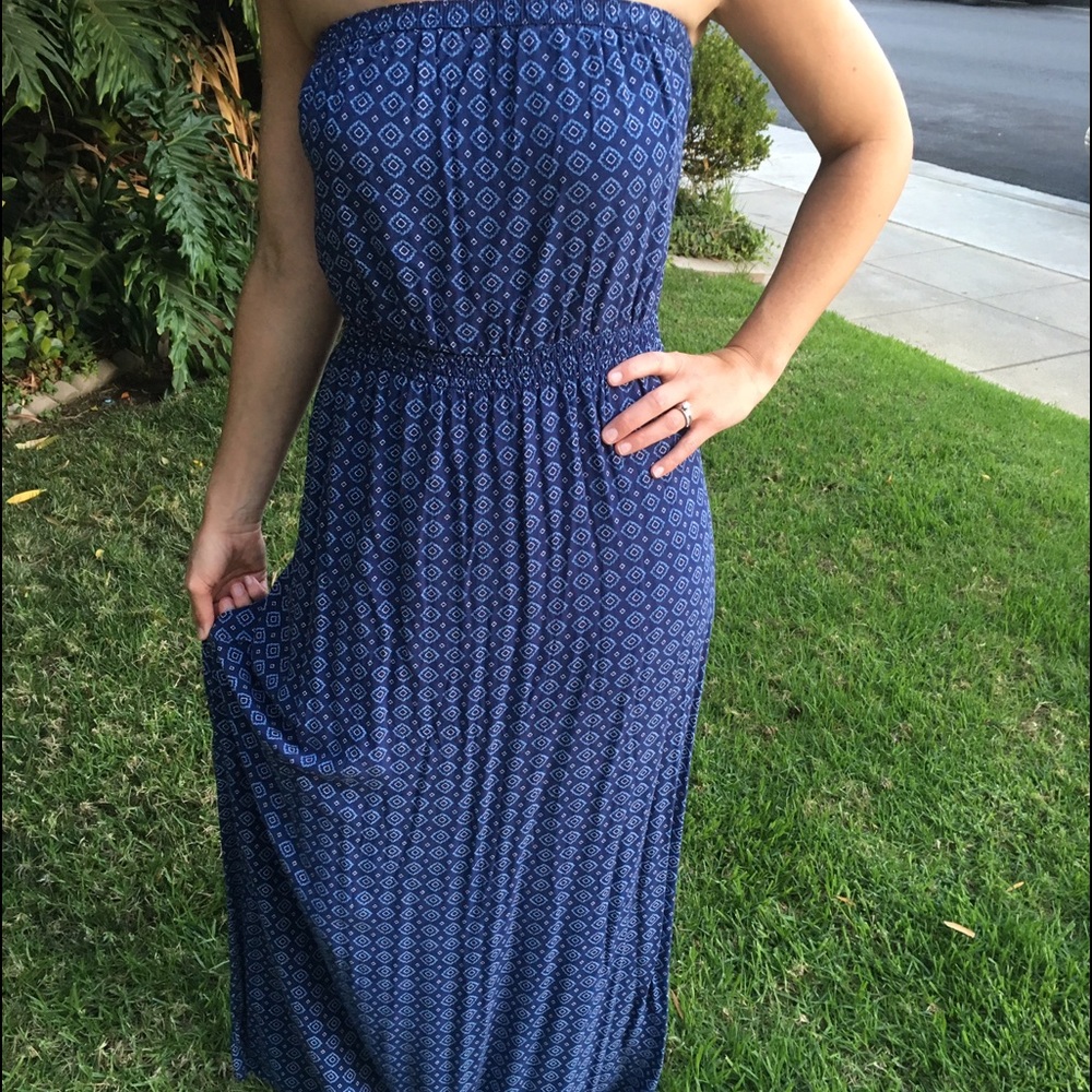 Blue Strapless Maxi Dress